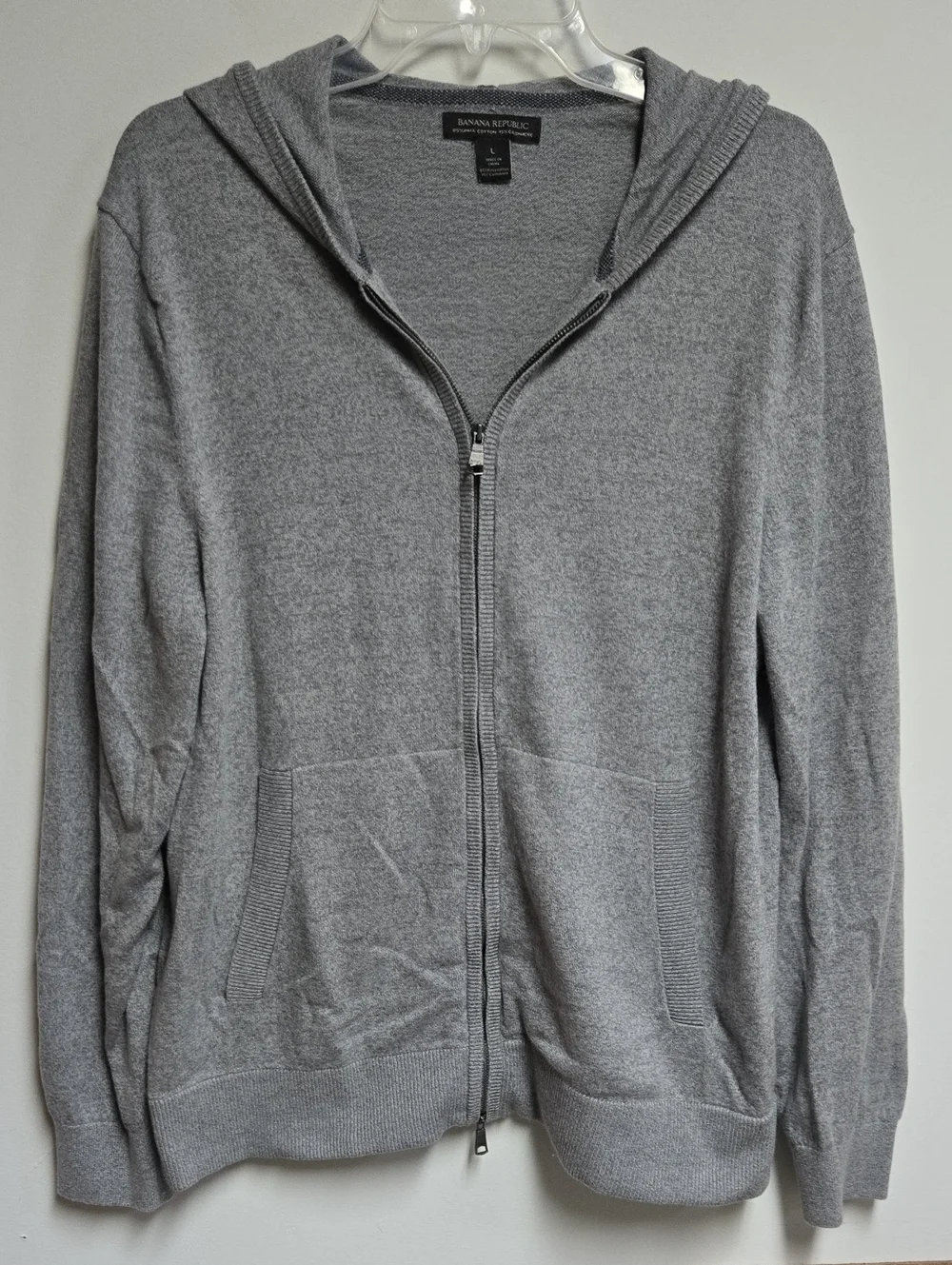 Banana Republic Men's Light Gray Pima Cotton & Cashmere Hooded Zip Jacket   L
